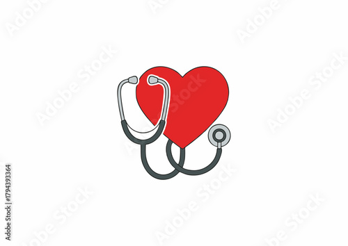 Red heart shape with a stethoscope, symbolizing healthcare, cardiology, and medical check-up services