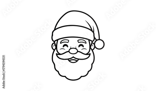 Simple line drawing of santa claus face with hat and beard