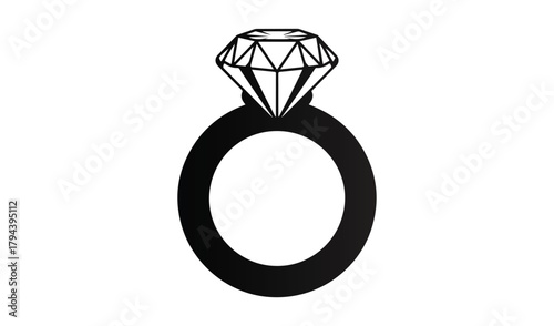 Simple black silhouette of a diamond engagement ring