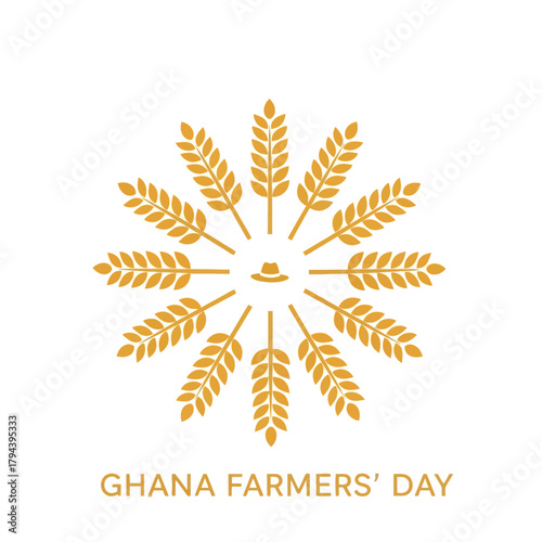 Celebrate Ghana Farmers' Day with this symbolic design featuring wheat stalks and a farmer's hat, perfect for agricultural campaigns and harvest celebrations, a vector based design