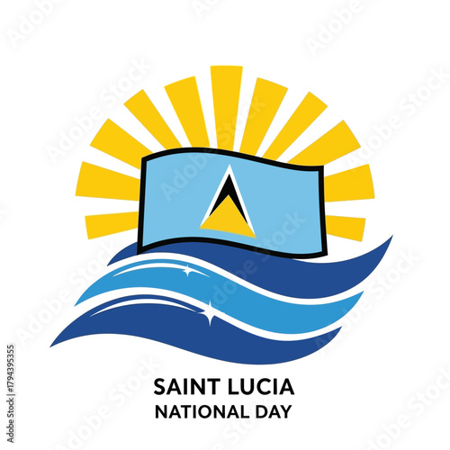 Celebrate Saint Lucia National Day with a vibrant graphic embodying island pride and sunny skies, ideal for event promotions and cultural celebrations, vector origin