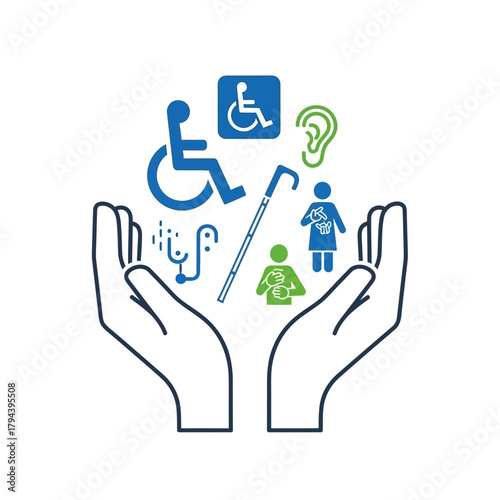 Empowering accessibility and inclusion, a caring hand for all abilities, promoting awareness for disability rights and support, advocating for accessible communities, originally vector graphics