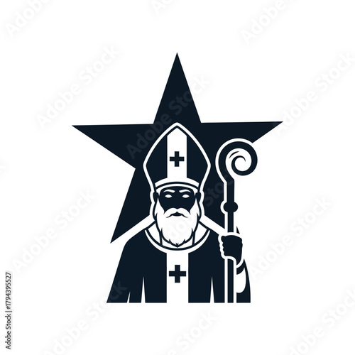 Celebrate Saint Nicholas Day with a Bold Graphic Featuring a Bishop and Star, Perfect for Holiday Promotions and Festive Designs Originally a Scalable Vector Graphic