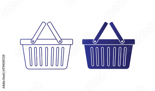 Two shopping baskets one outline one solid blue