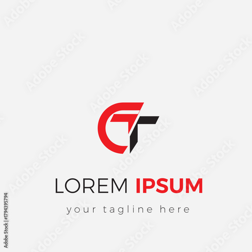 CT Black and Red Initial Letter Logo Design with One of the Letters Appearing Cut Off.