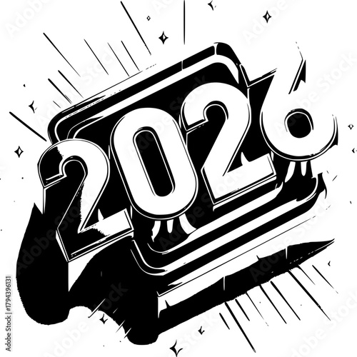 Futuristic 2026: A bold and dynamic graphic design showcases the year 2026, capturing a sense of futuristic technology and the anticipation of new possibilities.