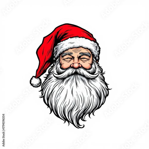 Santa's Gracious Gaze: A warm, benevolent gaze emanating from Santa Claus, a symbol of festive cheer and generosity, with his iconic hat and long white beard.