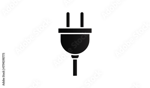 Simple black silhouette of an electrical plug on a white background