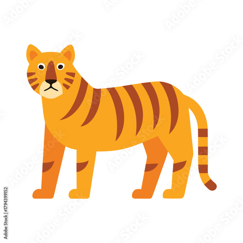Flat Design Orange Tiger with Brown Stripes animal