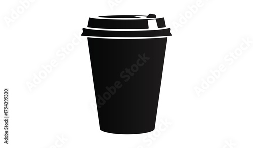 Simple black disposable coffee cup with lid isolated on white background