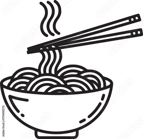 Noodle bowl vector illustration with chopsticks and steam depicting Asian cuisine dish