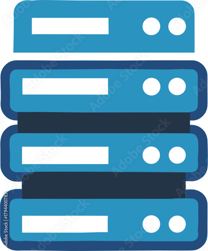 Stack of blue server racks with lights