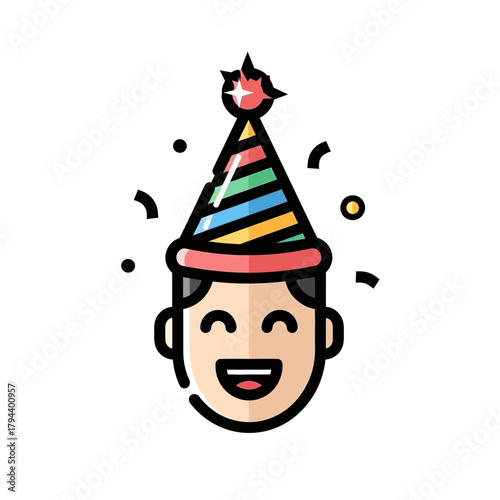 Cheerful Celebration Smiling Face with Party Hat, Expressing Happiness and Festive Joy
