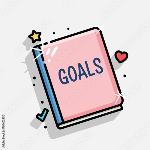 Colorful vector icon of a pink goals journal, representing planning for success and personal development. A modern flat design for tracking aspirations and resolutions