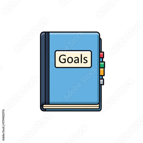 Vibrant blue notebook icon featuring 'Goals' label for personal and professional achievement planning and tracking