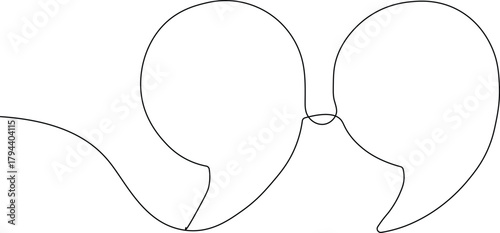 One continuous line illustration of quote mark icons. Continuous line drawing of quotes vector, Single continuous line drawing of a quote mark. One continuous line of a quote mark drawing.