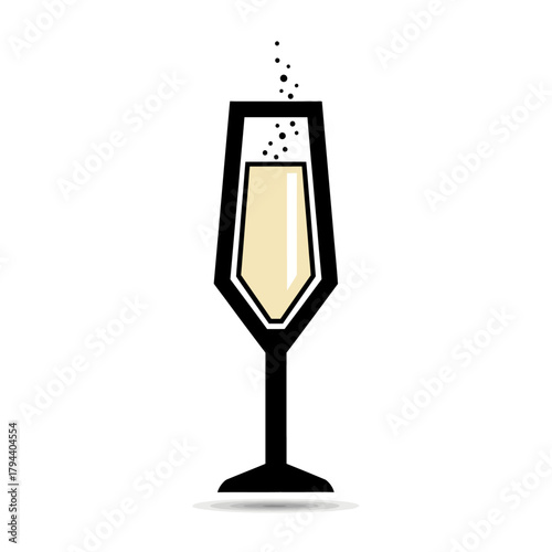 Modern vector graphic of a stylized champagne glass with golden bubbly liquid and fizz. An isolated icon perfect for celebrations, parties, and toasts