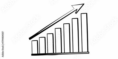 Stylized bar graph showing upward trend with arrow indicating growth and financial progress drawn