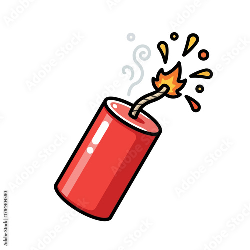 A classic cartoon illustration of a red dynamite stick with a lit, sparkling fuse. This explosive icon symbolizes imminent danger, urgent deadlines, and powerful creative ideas