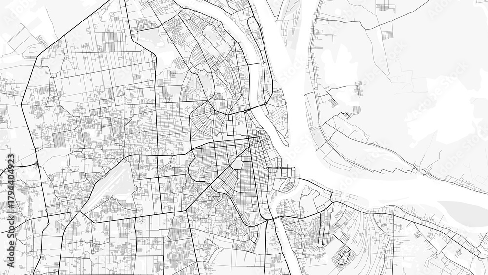 Fototapeta premium Phnom Penh City Map. Minimalist black and white line art poster for printing, wallpaper, wall art, and map resources for home and office decor