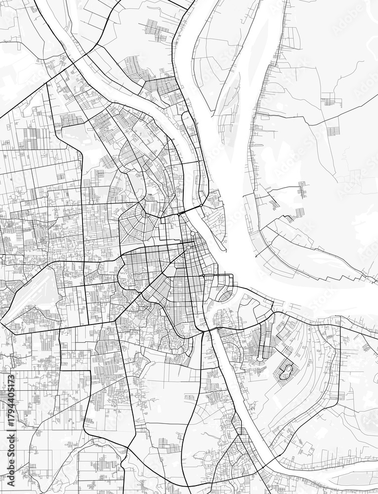 Fototapeta premium Phnom Penh City Map. Minimalist black and white line art poster for printing, wallpaper, wall art, and map resources for home and office decor