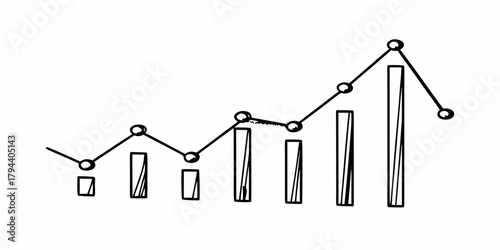 Sketch of a bar graph and line graph showing an upward trend in a hand drawn style illustration