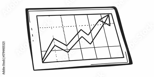 Illustration of a business graph showing upward trends on a framed chart with grid lines and dotted lines
