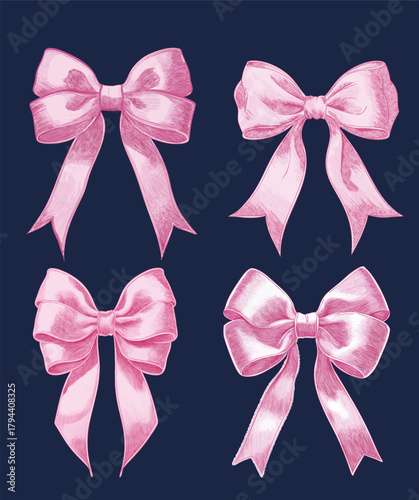 Bows bow mixed multi bundle satin girly ribbon coquette French Paris Parisian plush romantic girls trending style pink t-shirt design Slogan Logo Graphic Vector Tee shirt apparel print luxe fashion