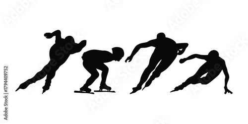 Speed Skater Silhouette Set. Ice Skating Athlete Vector