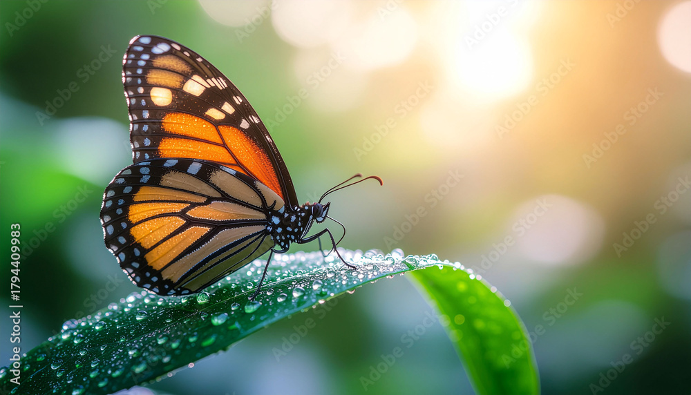 Naklejka premium Butterfly Resting on a Leaf