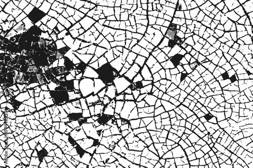 Cracked glass grunge texture vector pattern with irregular surface. Distressed halftone abstract background. Vector overlay shattered details for modern graphic design or web overlays.