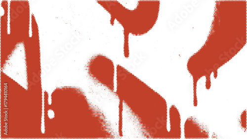 Punk grunge texture background for pop poster, street design, or retro layout. Red halftone spraypaint dripping art with large abstract forms and smooth comic tone.