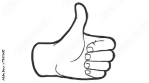 Outline drawing of a human hand showing a positive thumbs up gesture, indicating approval, success, or agreement. Simple line art illustration.