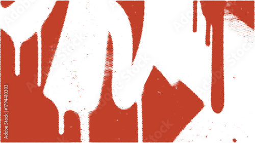 Red halftone spraypaint dripping art with large abstract forms and smooth comic tone. Punk grunge texture background for pop poster, street design, or retro layout.