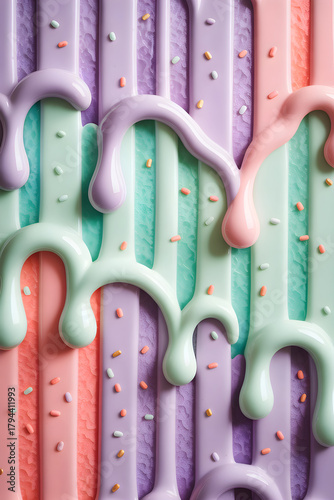 Pattern of melted ice cream drops with pastel flowing shapes and light fresh summer design