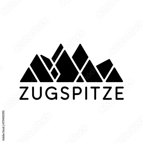 Scenic Zugspitze Mountains logo featuring towering peaks, pine trees, and a winding river