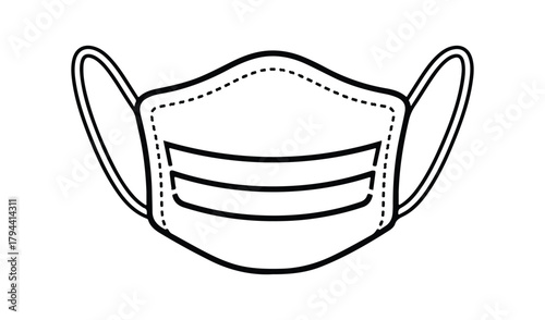 Simple line drawing of a disposable face mask with ear loops