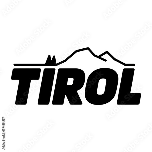 Scenic Tirol Mountains logo featuring towering peaks, pine trees, and a winding river