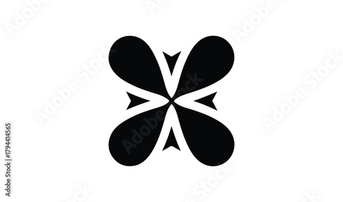 Abstract black butterfly shape with petal like wings on white background