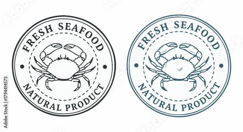 Fresh Seafood natural product vintage round logo badge with crab line art vector design