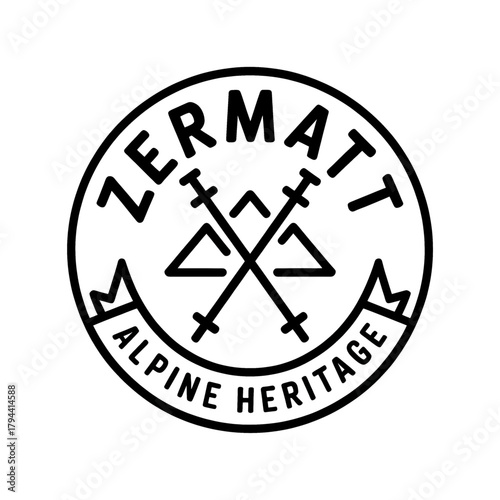 Scenic Zermatt Mountains logo featuring towering peaks, pine trees, and a winding river