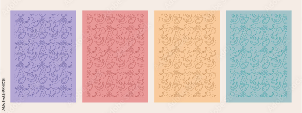 Fototapeta premium Editable fresh fruits vector illustration paper work pattern line art and colored for flyer, gift card ,gift wrapping paper