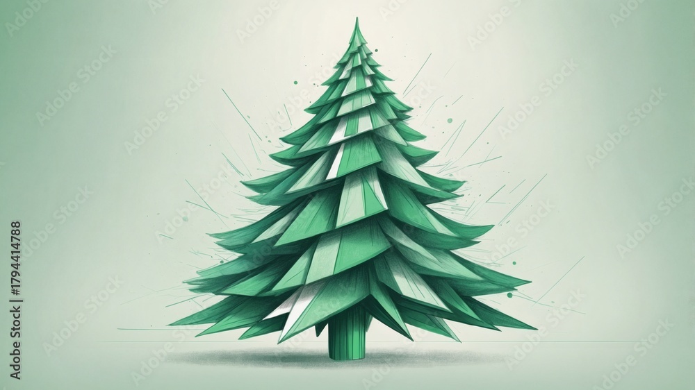 Obraz premium Abstract Christmas tree shape in green color on soft background 