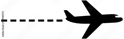 Modern airplane icon taking off with dashed line, travel, vacations, and adventure