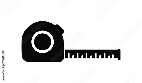 Black silhouette of a measuring tape on a white background