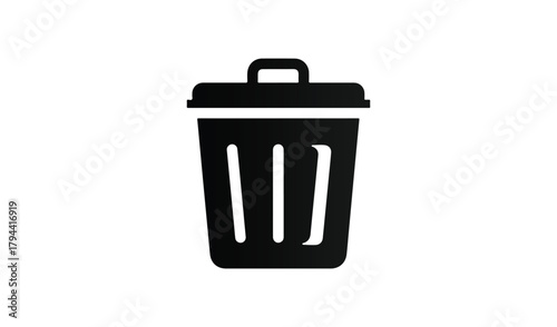 Simple black silhouette of a trash can icon on a white background