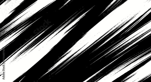 Dynamic black and white diagonal brushstrokes creating a textured, abstract background with a sense of motion.