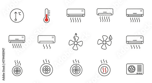 Icy climate control icons on black