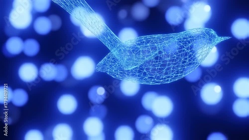 Abstract Blue Bird Flight - Digital Art and Bokeh Lights.