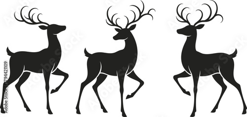 Deer logo or design element. Classic Christmas reindeer graphic in a trotting position